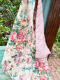 Garden Party Quilted Throw . Florist Botanical print / striped reversable backing