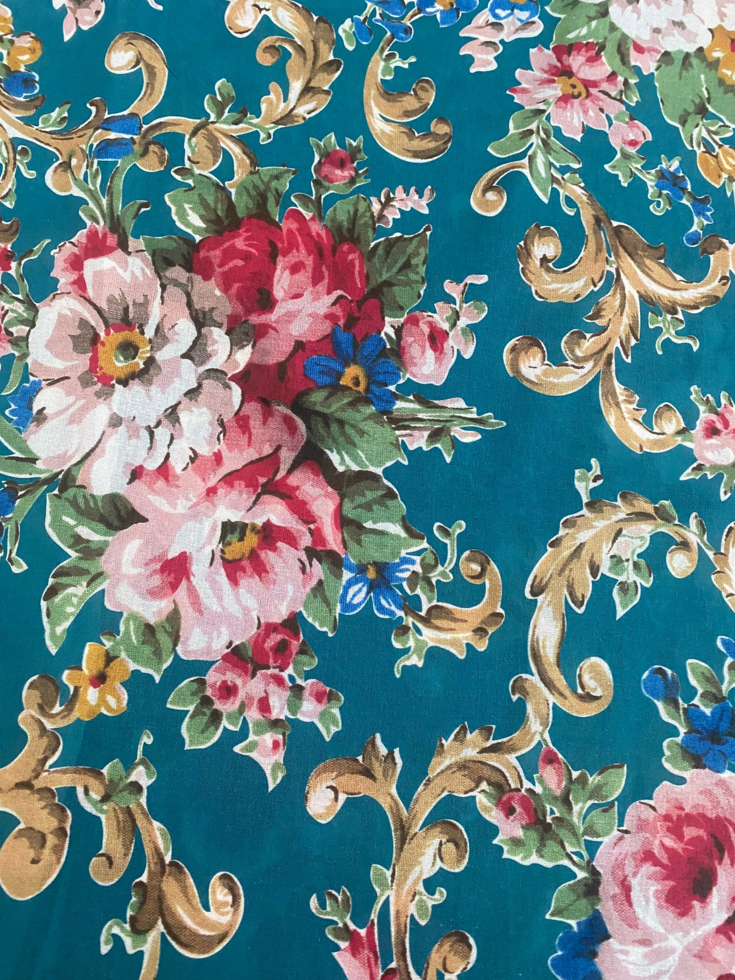 Poetry of Flowers Fabric Collection. Madame Treacle`s Garden. Teal