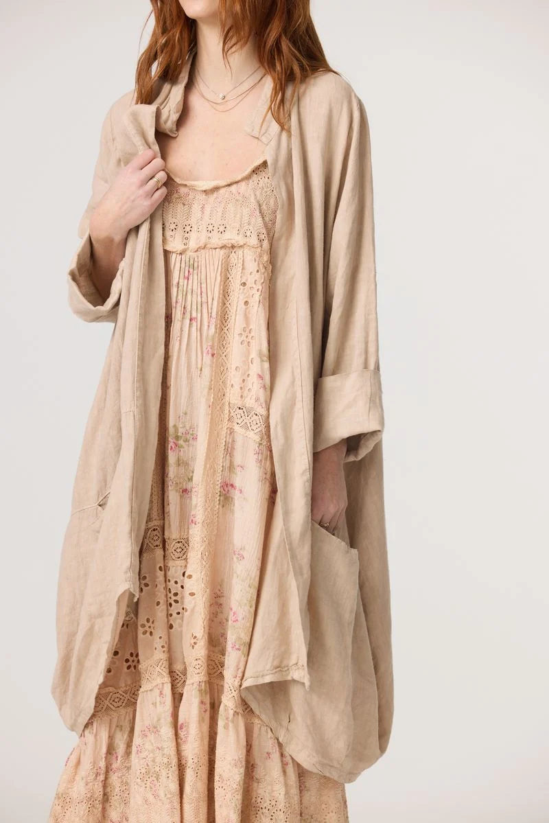 Madrigal Embroidered Floral & Lace maxi dress. Faded rose print.