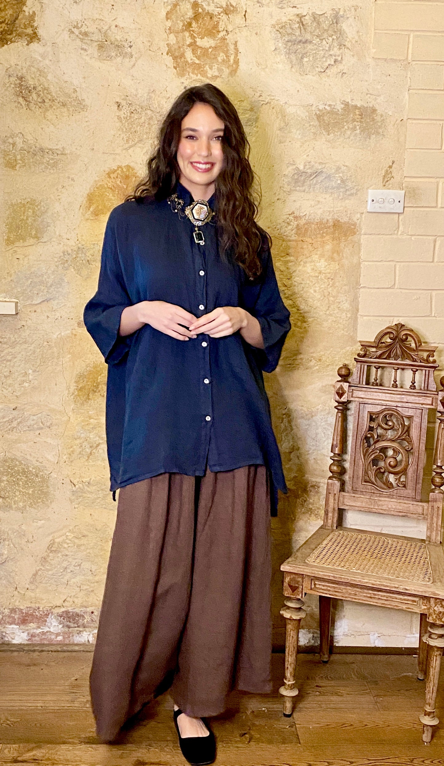 Teddie Linen shirt. French Navy