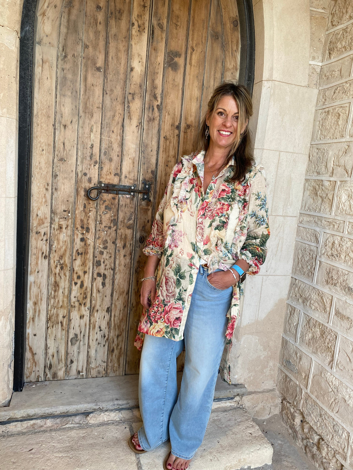 Ophelia`s Garden  linen gauze ruffled top in Florist.