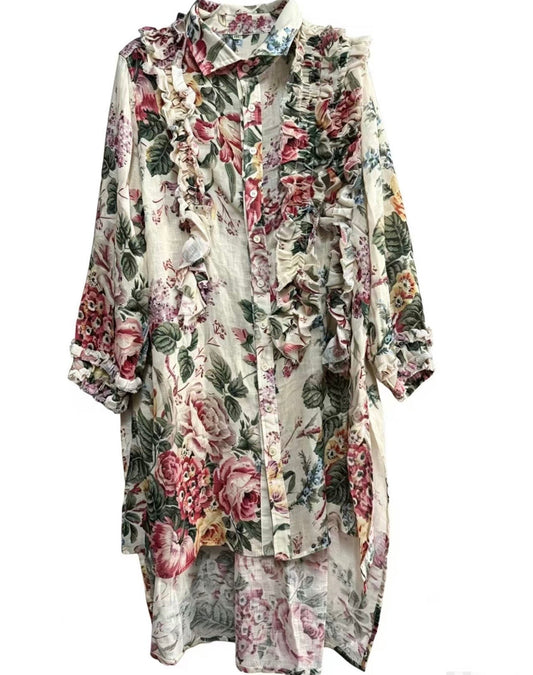 Ophelia`s Garden  linen gauze ruffled top in Florist.