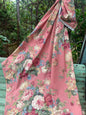 Poetry of Flowers Fabric Collection. Garden Party Rose Bouquet . Coral Background