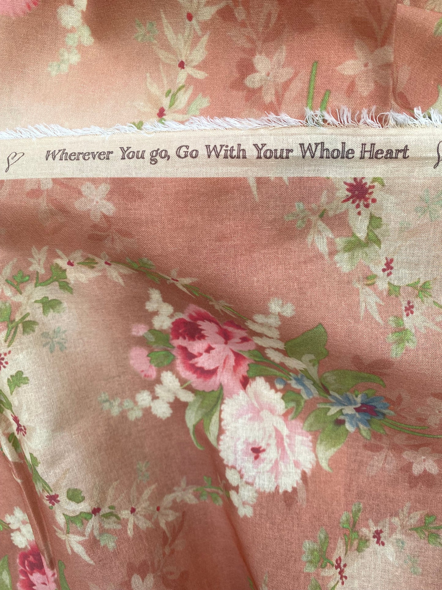 Poetry of Flowers Fabric Collection. Peach Posy Belle.