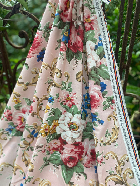 Poetry of Flowers Fabric Collection. Madame Treacle`s Garden .  Blush background.