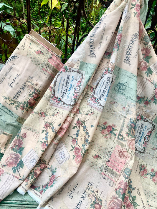French Ephemera fabric collection.  N0 1 . Rose de Provence.