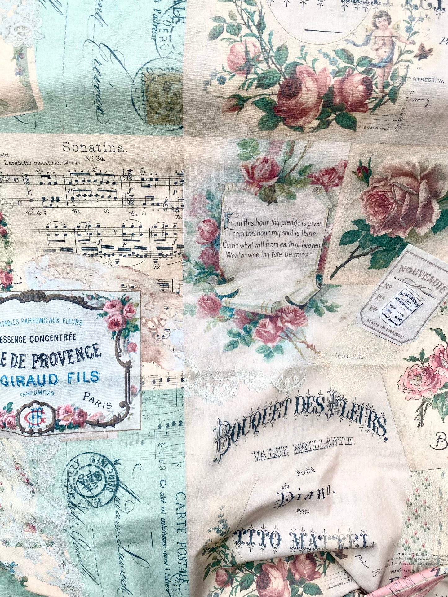 French Ephemera fabric collection.  N0 1 . Rose de Provence.