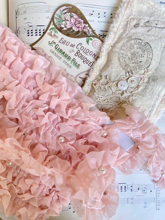 Pearl Ruffle ribbon. Pastel Pink - 10 metre length