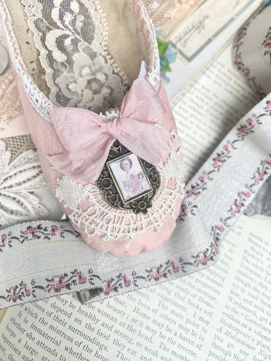 Vintage Embroidered floral ribbon. Alabaster and Blush - 10 metre length