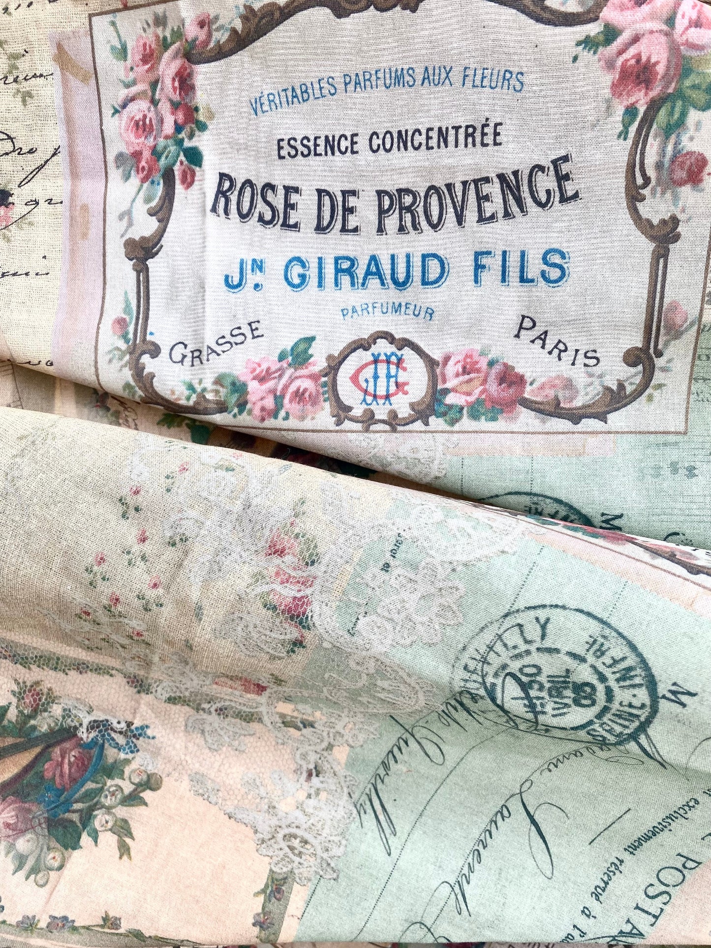 French Ephemera fabric collection.  N0 1 . Rose de Provence.