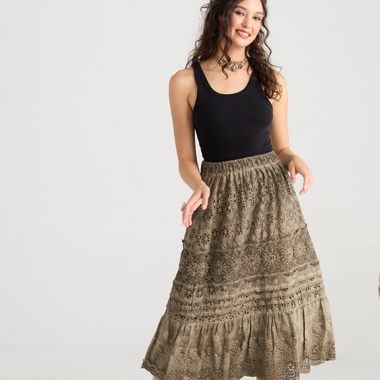 Serendipity lace Maxi skirt.  Peppercorn.