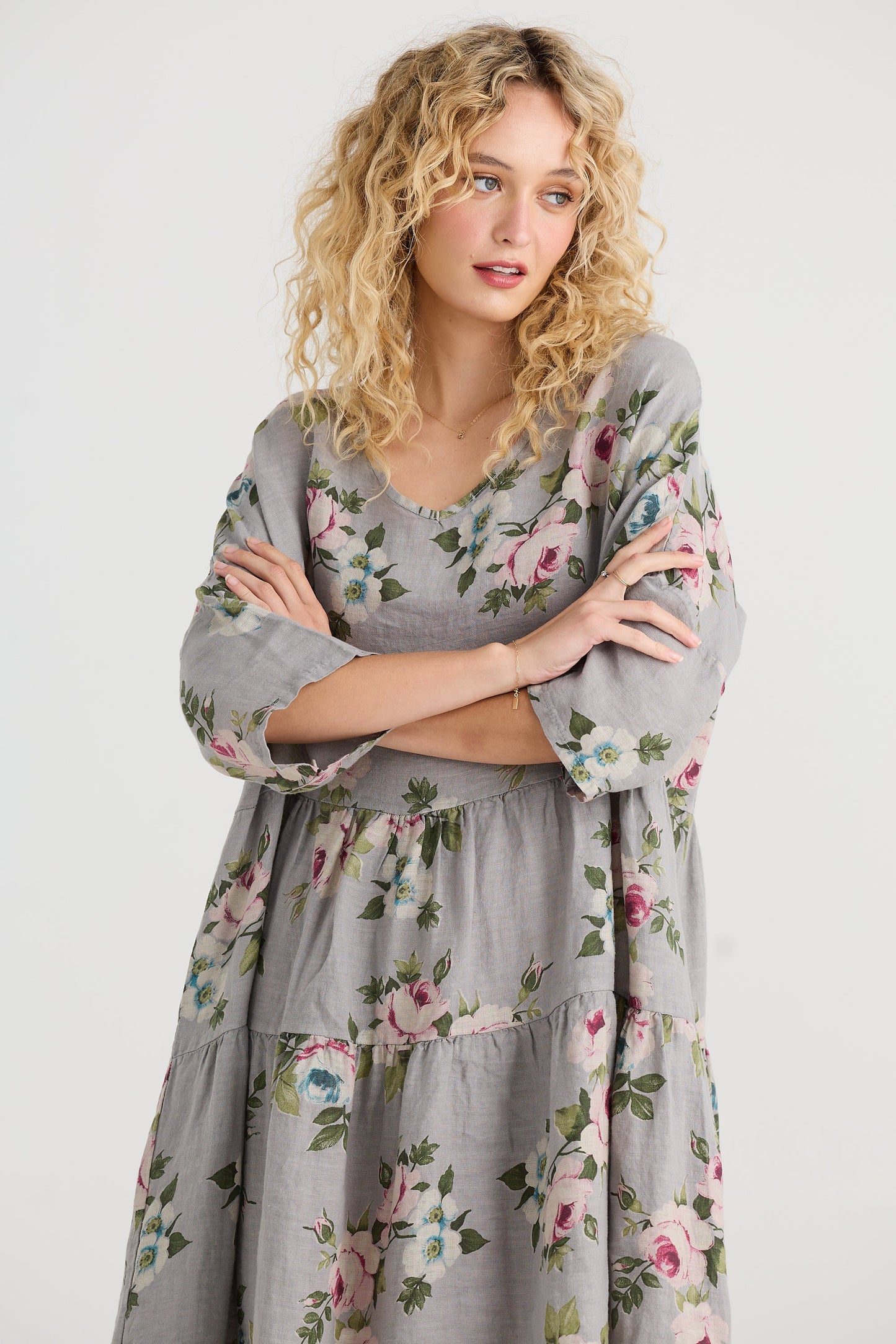 Stella floral linen dress. Ash Grey Rose