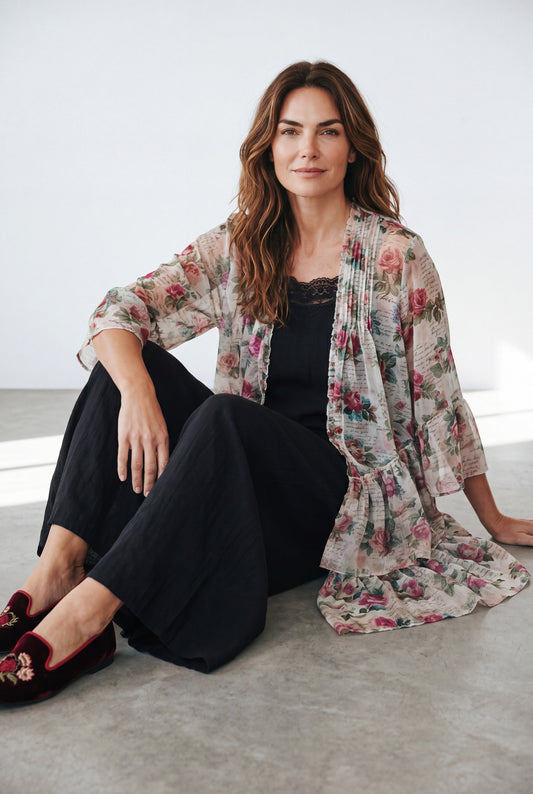 Titania sheer Floral Duster Coat. A Garden In Bloom